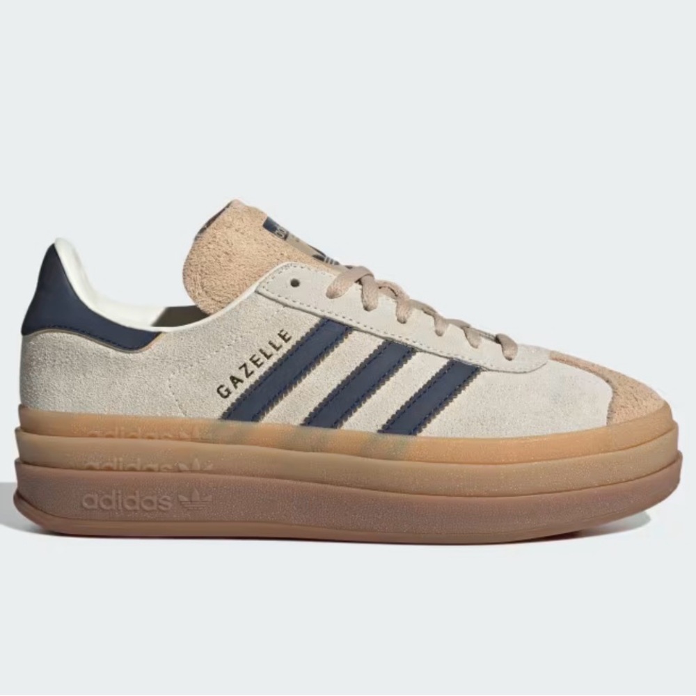 adidas Gazelle Platform Sneakers in Beige, Navy and Gum